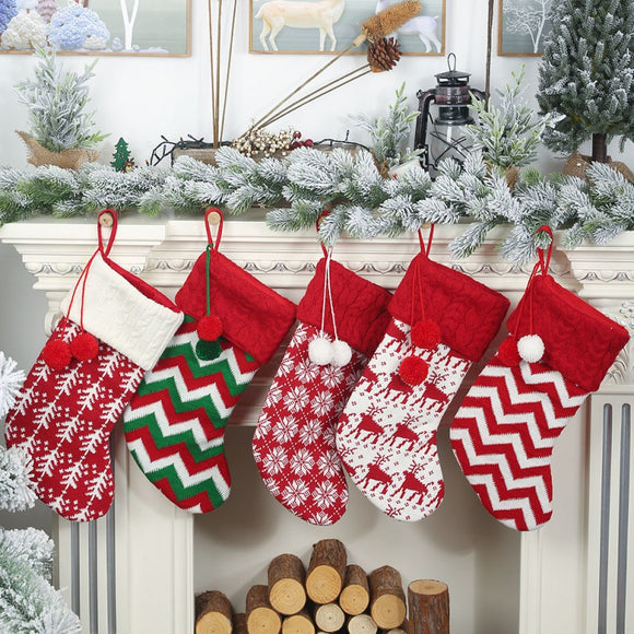Loskii,Knitted,Christmas,Stockings,Holders,Fireplace,Hanging,Ornaments,Chrismas,Decorations