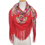 Fringed,Scarf,National,Shawl,Female,Retro,Printed,Flower,Square,Scarf