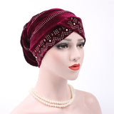 Women,Velour,Stretch,Turban,Diamond,Autumn,Casual,Solid,Beanie