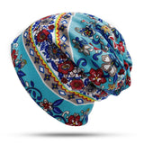 Women,Muslin,Ethnic,Velvet,Double,Layers,Beanie,Scarf,Earmuffs,Print,Skullcap