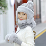 Winter,Women,Thicken,Velvet,Beanie,Scarf,Gloves,Windproof,Earmuffs