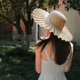 Women,Visor,Casual,Stylish,Round,Shell,Pattern,Straw