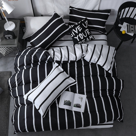 Black,White,Stripe,Bedding,Quilt,Cover,Sheet,Pillowcase,Decoration