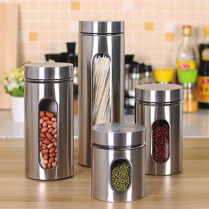 Stainless,Steel,Storage,Coffee,Sugar,Kitchen,Glass,Canister,Container,Kitchen,Storage,Container