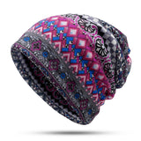 Women,Winter,Bohemian,Style,Beanie,Scarf,Slouchy,Print,Skullcap