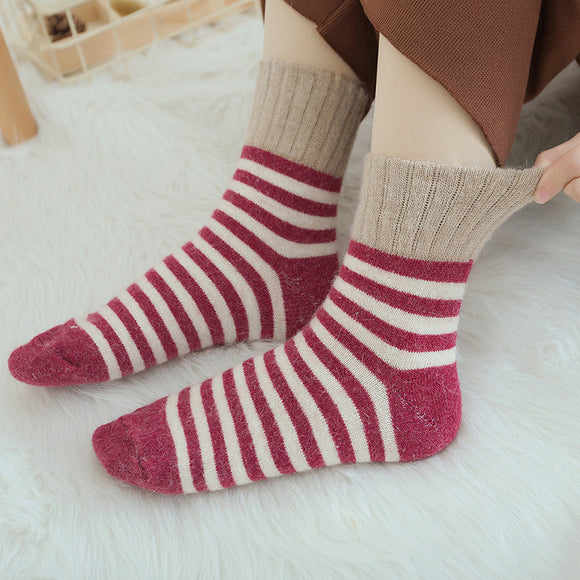 Women,Stripe,Artificial,Rabbit,Thicken,Winter,Socks,Casual,Deodorization