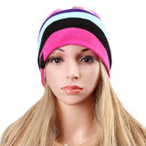 Women,Beanies,Striped,Rainbow,Colors,Cotton,Knitted,Beanie,Gorro