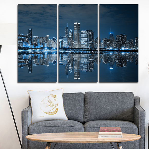 Miico,Painted,Three,Combination,Decorative,Paintings,Harbor,Night,Decoration