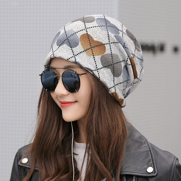 Women,Vintage,Plaid,Earmuffs,Beanie,Scarf,Outdoor,Double,Layers,Skullcap