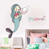 Loskii,FX64055,Cartoon,Lovely,Mermaid,Blowing,Conch,Sticker,Children's,Girls,Bedroom,Decoration,Removable,Bathroom