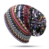 Women,Bohemian,Ethnic,Print,Beanie,Scarf,Double,Layers,Skullcap