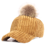 Women,Girls,Winter,Corduroy,Thick,Strip,Pompom,Outdoor,Sports,Baseball,Peaked