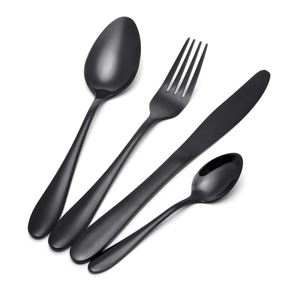 Stainless,Steel,Black,Flatware,Dinnerware,Cutlery,Spoons,Tableware,Kitchen,Dinner