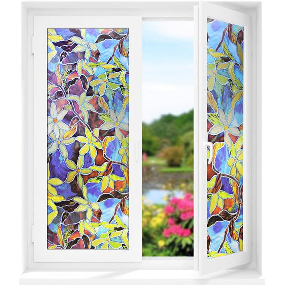 Static,Cling,Stained,Frosted,Floral,Glass,Window,Sticker,Office