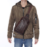 Men's,Leather,Crocodile,Pattern,Chest,Sling,Backpack,Crossbody