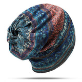Women,Cotton,Ethnic,Plaid,Multifunctional,Beanie,Scarf,Vintage,Elastic,Turban
