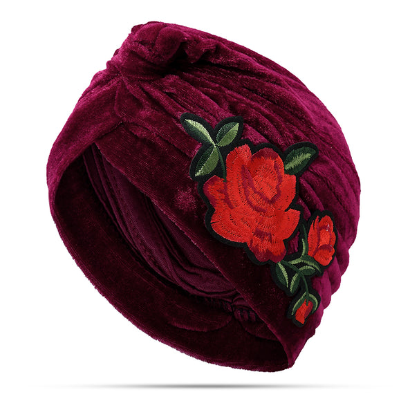 Winter,Vintage,Flannelette,Embroidered,Beanie,Outdoor,Ethnic,Turban,Women