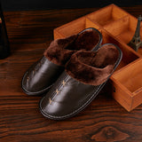 Leather,Couple,Winter,Slippers,Fuzzy,House,Slippers,Fleece,Lined,Shoes