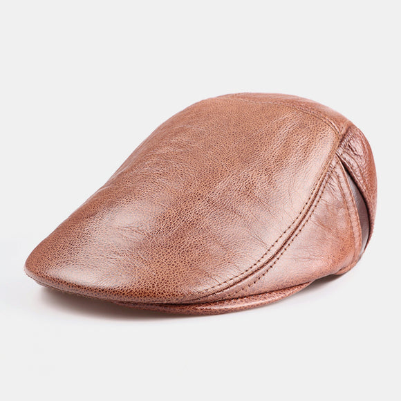 Genuine,Leather,Single,Layer,Solid,Color,Casual,Fashion,Forward,Beret