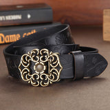 110CM,Women,Second,Layer,Genuine,Leather,Flower,Strap,Retro,Lotus,Buckle,Belts