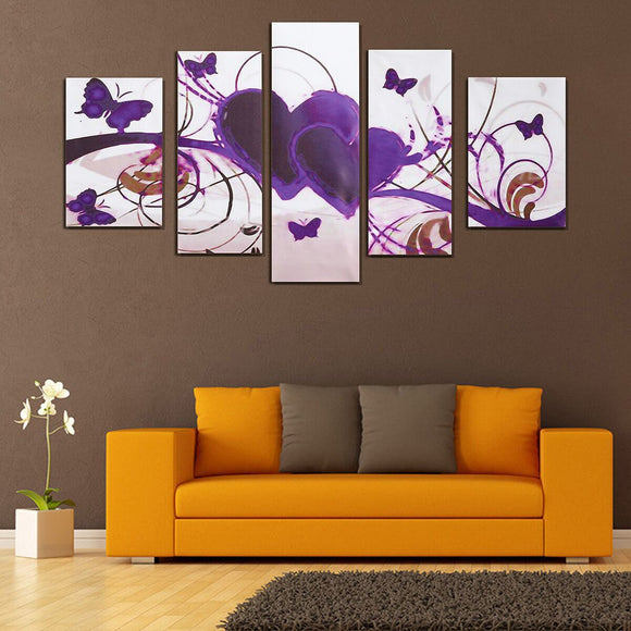 Paintings,Purple,Heart,Canvas,Abstract,Decor,Frame