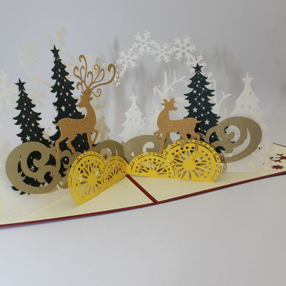 Christmas,Forest,Greeting,Christmas,Gifts,Party,Greeting,Paper,Carving