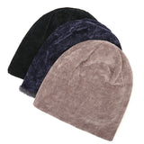 Women,Double,Layer,Velvet,Chenille,Vertical,Stripes,Baggy,Beanie