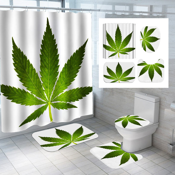 Green,Leaves,Pattern,Shower,Curtains,Waterproof,Toilet,Polyester,Cover,Bathroom,Decoration