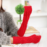 Women,Winter,Knitting,Fingerless,Sleeve,Gloves,Casual,Rhombic,Pattern,Gloves