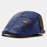 Collrown,Leather,Retro,Casual,Stripe,Pattern,Contrast,Color,Forward,Beret