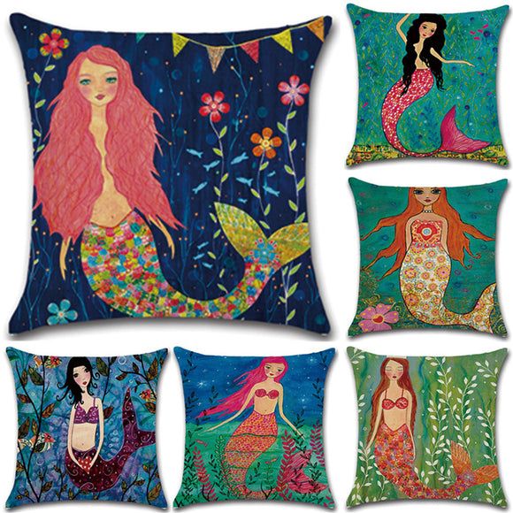 Mermaid,Printed,Cotton,Linen,Cushion,Cover,Square,Decor,Comfortable,Pillow