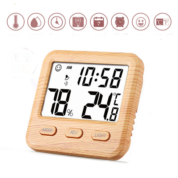 Electronic,Wooden,Digital,Temperature,Humidity,Meter,Indoor,Thermometer,Hygrometer,Weather,Station,Clock