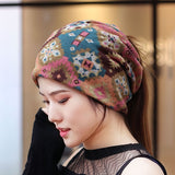 Women,Ethnic,Style,Beanie,Scarf,Double,Layers,Cotton,Skull