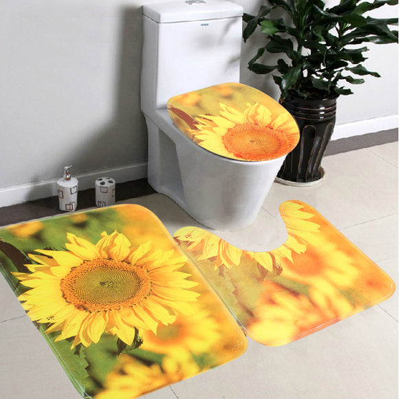 Yellow,Sunflower,Bathroom,Pedestal,Toilet,Cover,Floor,Carpet,Decor