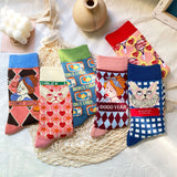 Unisex,Japan,Style,Creative,Illustration,Patchwork,Color,Couple,Socks