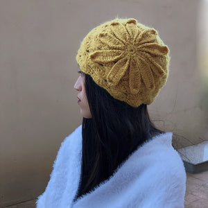 Ethnic,Style,Handmade,Knitted,Women,Retro,Elegant,Flower,Beret,Beanie