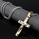 Stainless,Steel,Christ,Jesus,Cross,Crucifix,Patterned,Pendant,Necklace,Chain