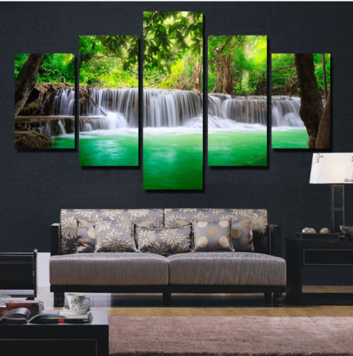 Rimless,Landscapes,Green,Waterfalls,Definition,Spray,Paintings,Decorations