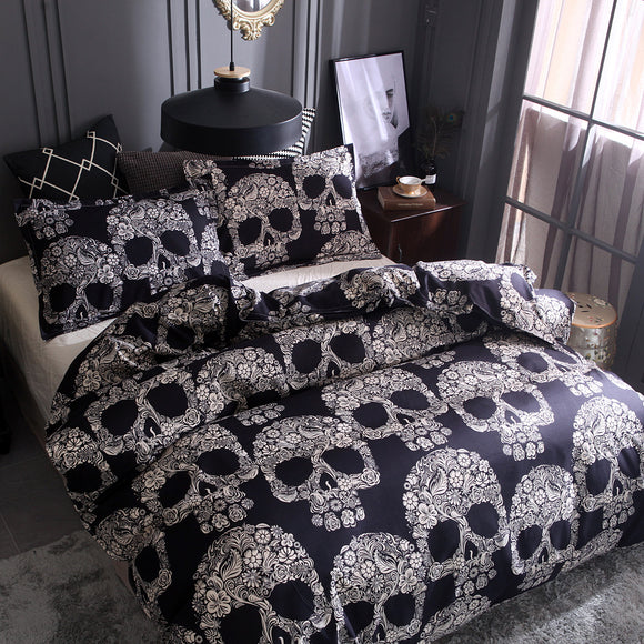 Black,White,Skull,Printed,Quilt,Cover,Pillowcase,Halloween,Style,Bedding