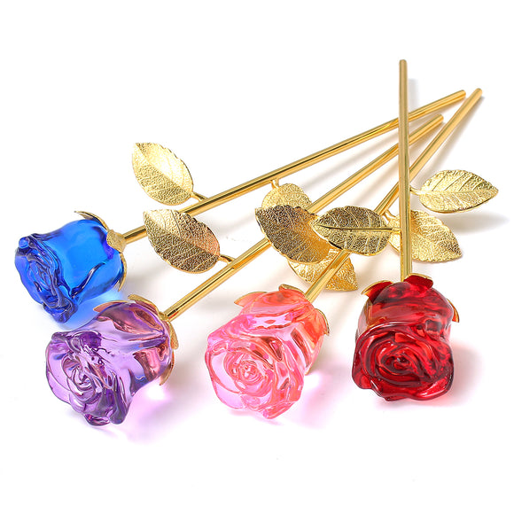 Crystal,Glass,Golden,Roses,Flower,Ornament,Valentine,Gifts,Present,Decorations