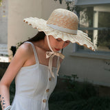 Women,Visor,Casual,Stylish,Round,Shell,Pattern,Straw