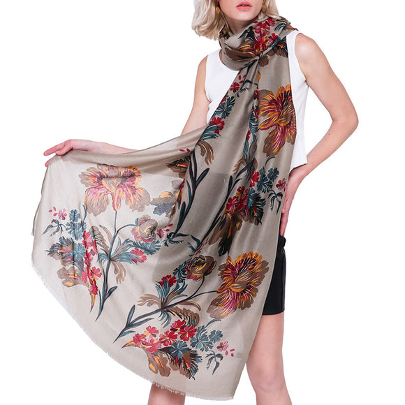 90*180CM,Women,Linen,Summer,Chinese,Floral,Painting,Scarf,Outdoor,Breathable,Flower,Shawl