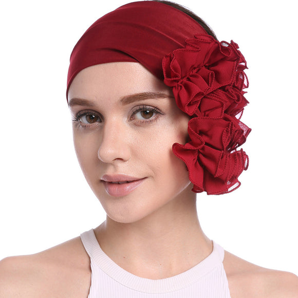 Women,Winter,Chiffon,Muslin,Flower,Turban,Elastic,Decorative,Headband