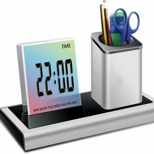 Loskii,Colorful,Black,Digital,Alarm,Clock,Holder,Calendar,Timer,Thermometer