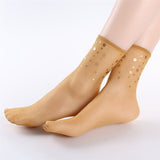 Women,Summer,Ultra,Elastic,Breathable,Middle,Socks,Fashion,Sequins