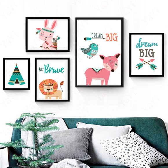 Nordic,Frameless,Cartoon,Animal,Bears,Poster,Canvas,Paintings,Nursery,Pictures,Decor