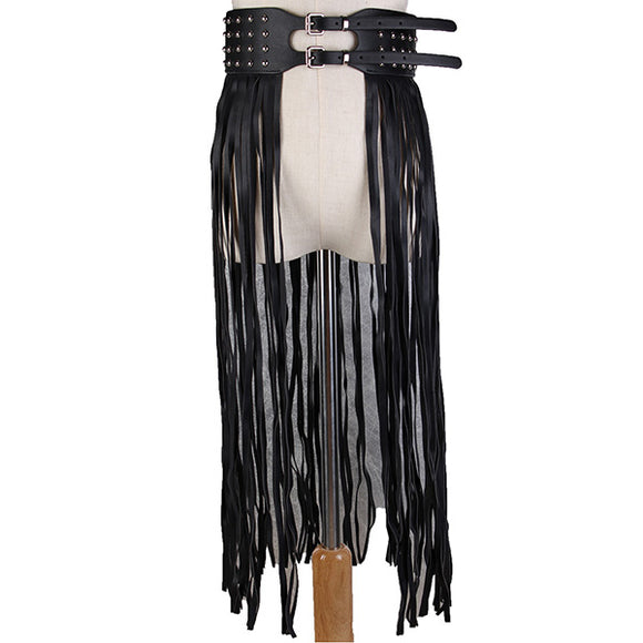 Women,Fringe,Black,Leather,Belts,Rivet,Tassels,Buckle