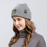 Women,Winter,Pineapple,Embroidered,Knitted,Casual,Skullies,Beanies