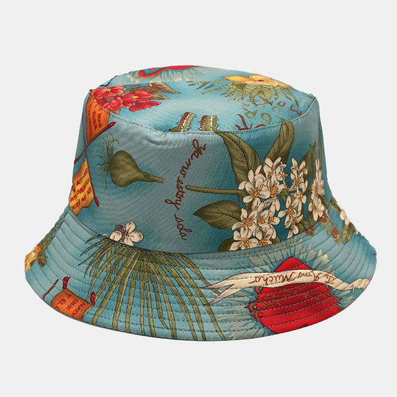 Women,Summer,Protection,Marine,Plant,Pattern,Casual,Simple,Bucket