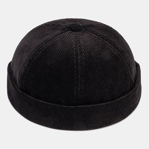 Black,Corduroy,Adjustable,Solid,French,Brimless,Retro,Skullcap,Sailor